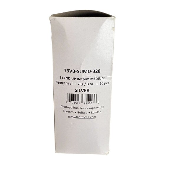 Metropolitan Stand-Up Bag Loose Tea Pouches Resealable  3 Oz 50 Pack Silver Foil - Picture 2 of 6